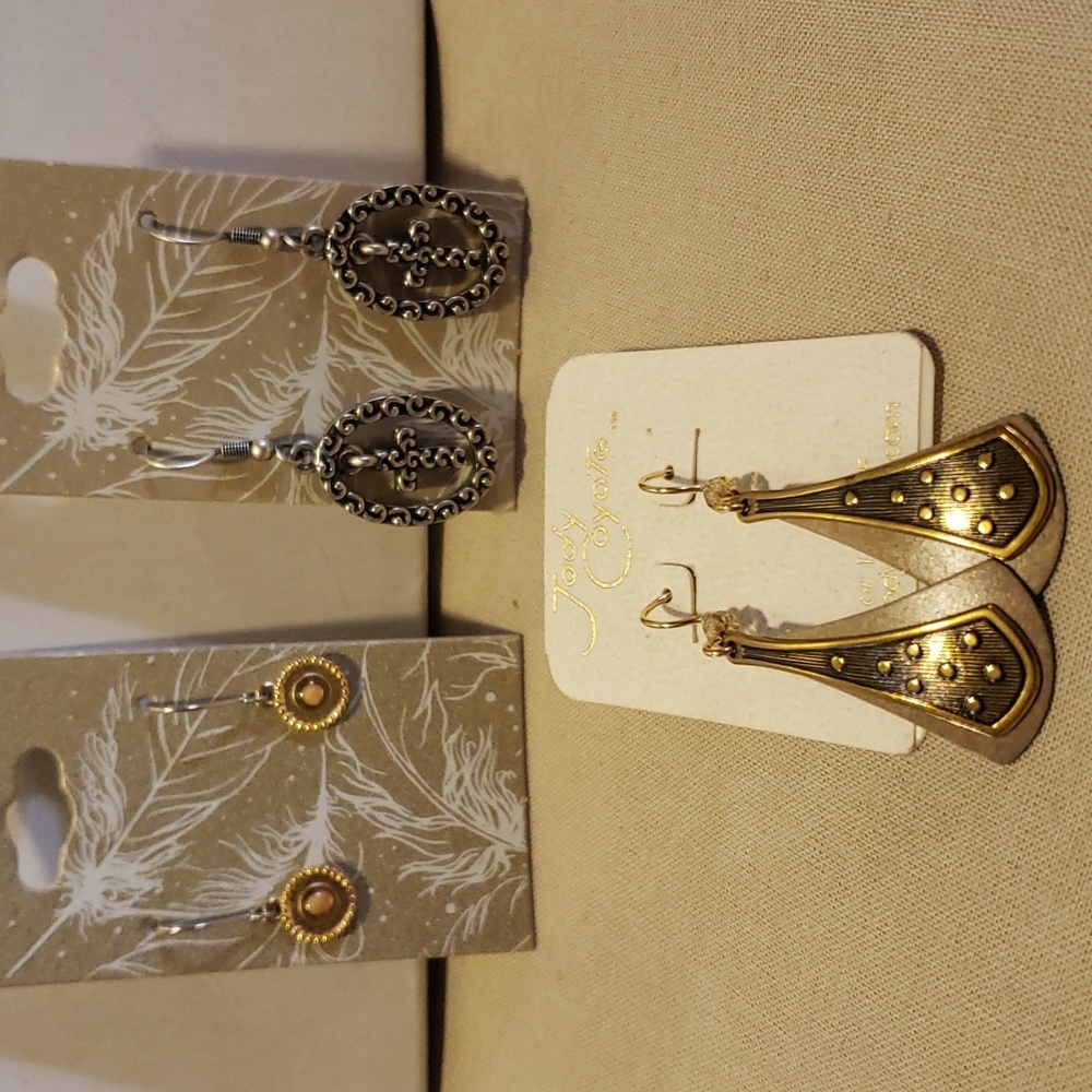 Brass and Silver-tone Drop Earrings - Three Sets New - $5 Add-On